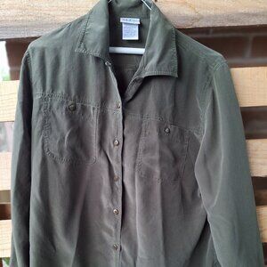 SMW Style My Way 100% Silk Muted Green Shirt - Women's Size M - Soft Luxury